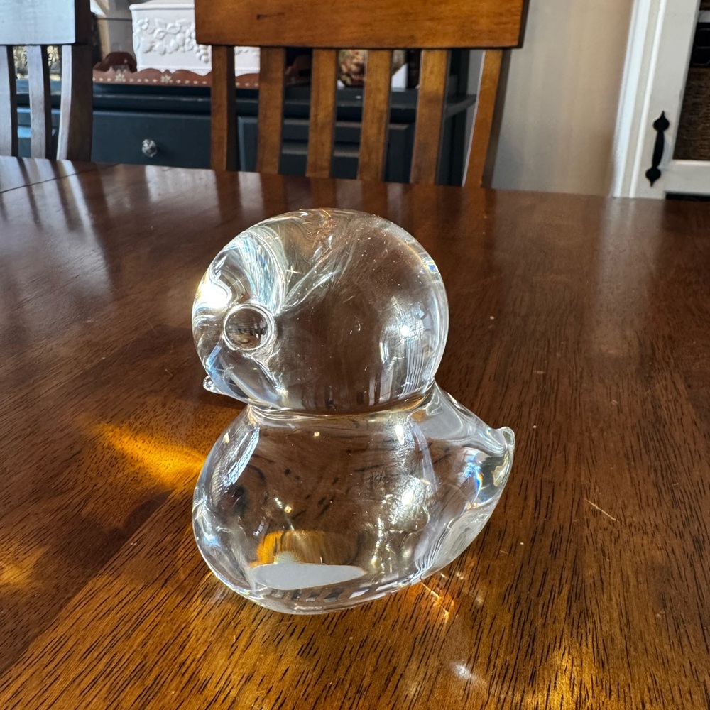 Clear Glass Rubber Ducky Shaped Figurine Paperweight 4.5” Handblown